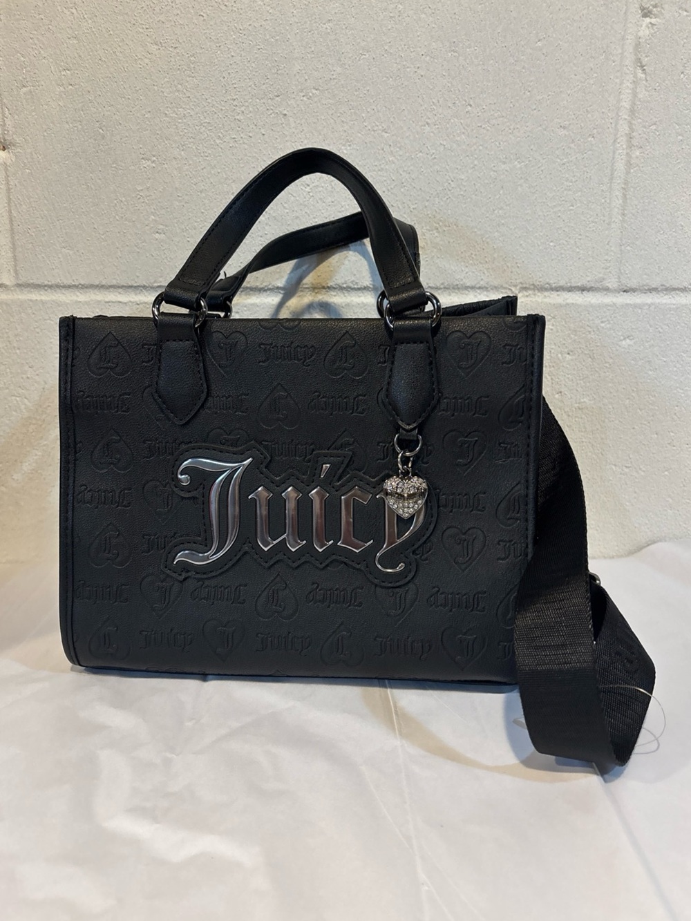 Juicy Couture satchel crossbody bag black embossed logo